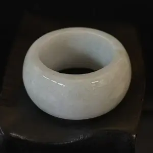 Wide Band Natural Light Green Jade Jadeite Ring, Width 12-13mm
