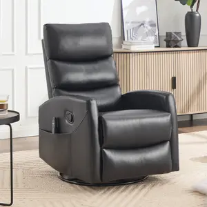 Swivel Recliner Chair with Heat Massage Manual Recliner Chair with Rocker and Swivel in Fabric for Living Room,Faux Leather