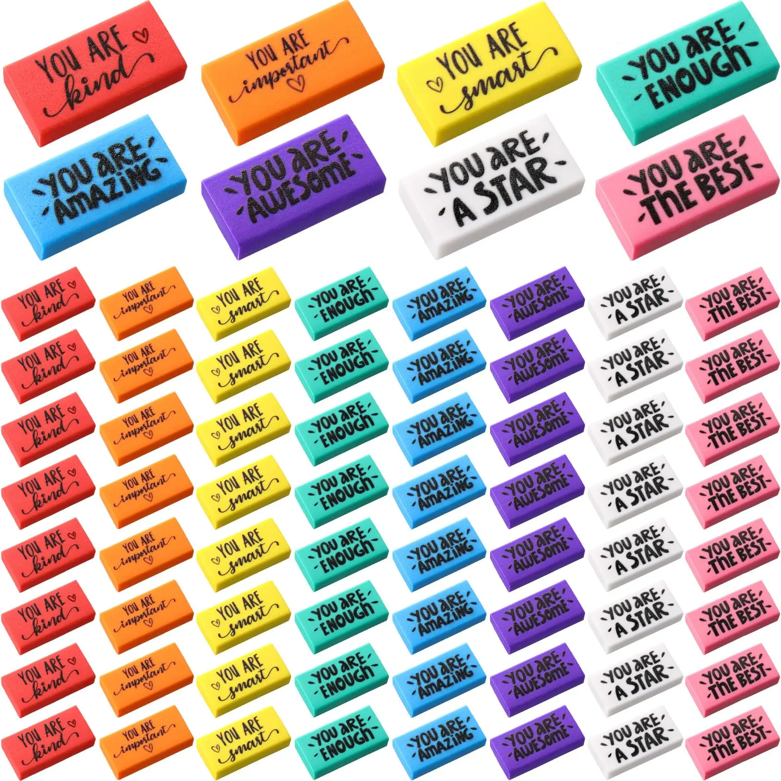 100/50 Pcs Back to School Erasers Gifts Bulk Classroom Reward Erasers Inspirational Mini Eraser School Supplies for Students from Teacher Parents for First Day of School Treasure Box Prizes Homework School Office Stationery Supplies Goodie Bag Fillers