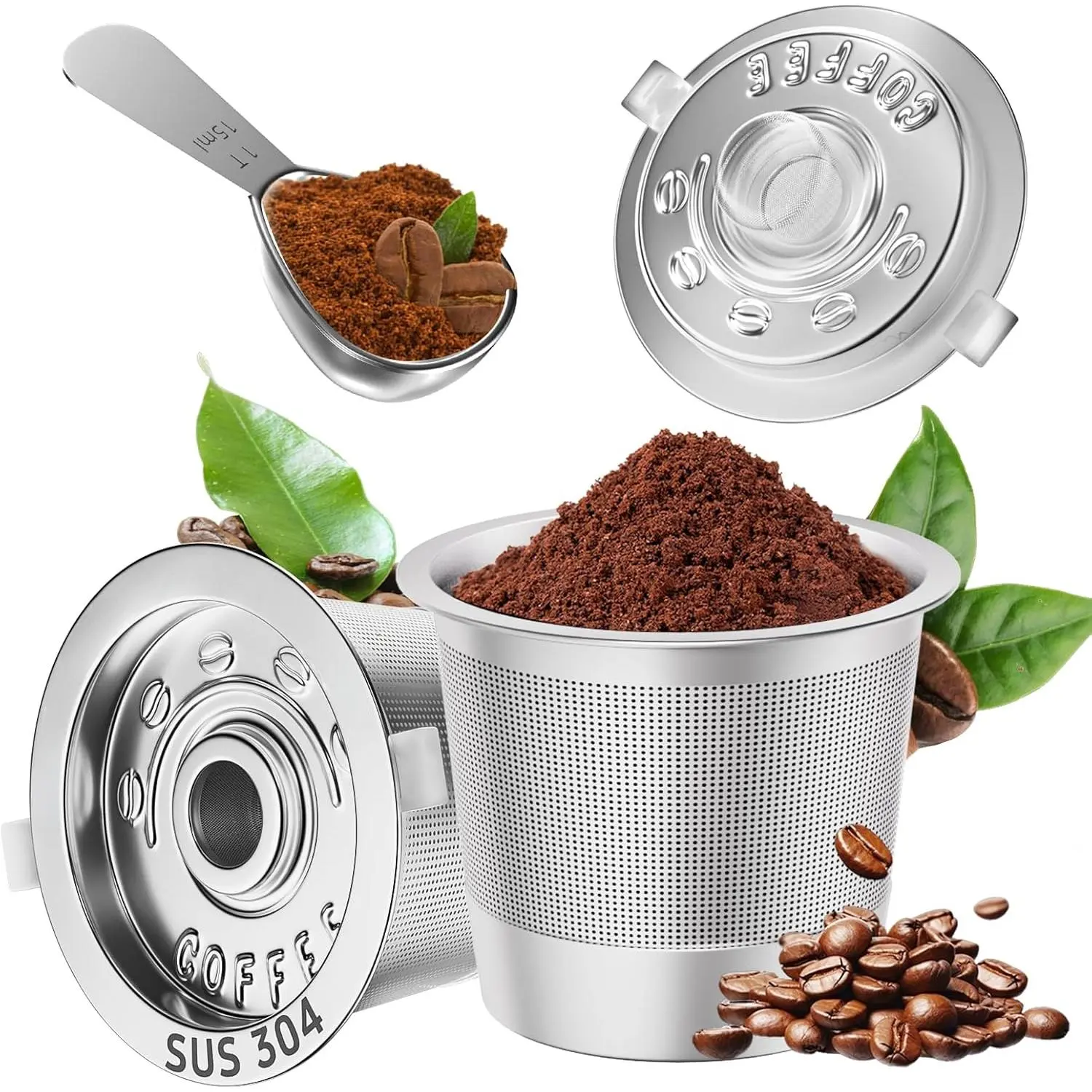 2 Pack Reusable K Cups Coffee Pods for Keurig 1.0: Stainless Steel Refillable K Cups - Reusable Coffee Filters for Keurig Coffee Machine, BPA-Free, SUS 304 ‌ , Scoop, Heat Resistant Handles