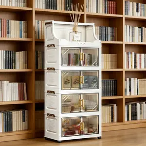 Foldable Multi-Layer Storage Cabinet with Wheels, Space-Saving Design, Ideal for Bedroom & Study Room Organization