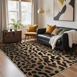 Leopard Area Rugs for Living Room, Machine Washable Animal Rug Foldable Ultra-Thin Indoor Non Slip Brown Carpet Print Mat,Bedroom/Dining Room/Home Office,Panthera