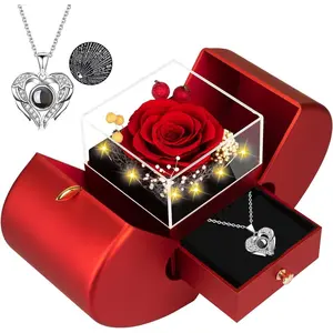 Preserved Red Rose Flower  Box with LED Lights, Romantic  for Women, Ideal  for Mom Wife Girlfriend  Mother's Day, Valentine's Day, Christmas, Birthdays Anniversary (Red)