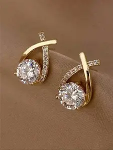 Women's Asymmetric Cross Zircon Earrings, Unique Daily Wear Jewelry, Perfect Party & Gathering Accessory, Elegant Ladies' Ear Studs, Studded Cross Earrings