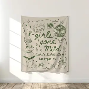 2D flat, 1-piece custom bachelorette tapestry, suitable for bridal shower backdrop, horizontal bachelorette party wall hanging decoration, with the words "Bride-to-Be", horizontal skin-like fabric printing
