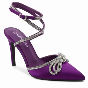 Paris Purple High Heels with Rhinestone Accents Satin Finish for Elegant Occasions Women's Dress Shoes