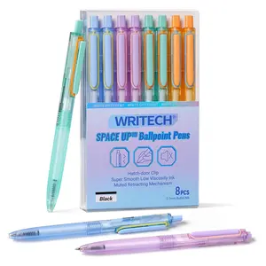 8pcs Ballpoint Pens Set Black Ink: 0.7mm Fine Point Retractable 8ct Pastel Color Ultra Smooth Writing Low Viscosity Ink Space Up Ballpoint Pen Silent Click Unique Pens