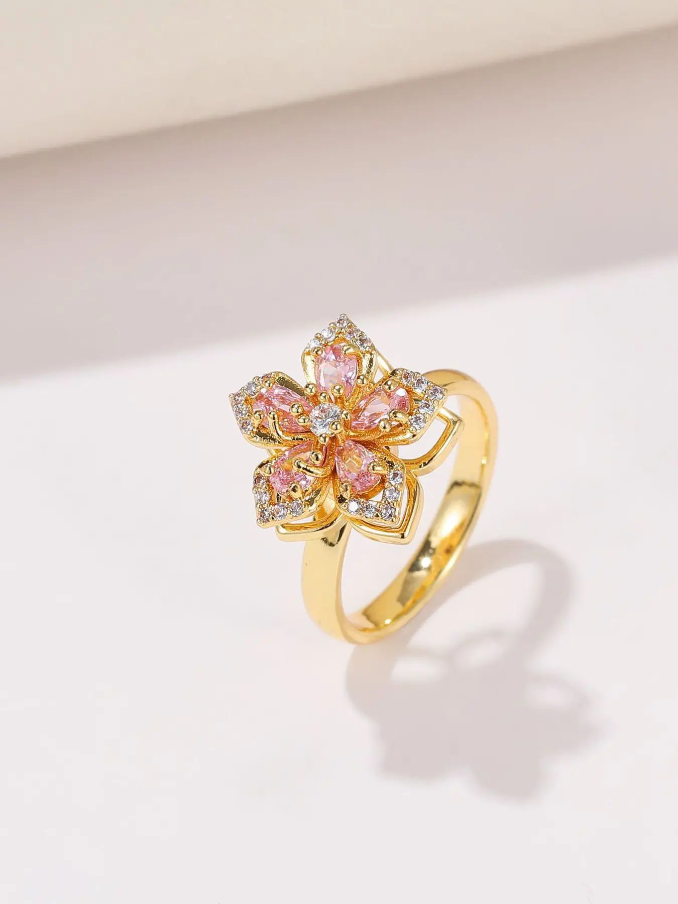 1pc Adjustable Rotatable Cherry Blossom Ring Suitable for Girlfriend - Transparent Rotating Flower Jewelry, Romantic Wedding/Valentine's Gift, Daily Wear Ring, Elegant Casual Ring, Cute Women's Accessories, Nature Inspired Rings