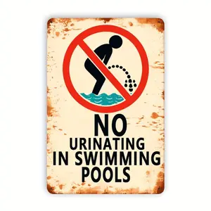 " No Peeing in the Pool" Multicolor Vintage Iron Hanging Metal Sign - 8x12 in, Waterproof, Dustproof, Ideal for Swimming Pool, Beach House Outdoor Wall Home Decor Supplies