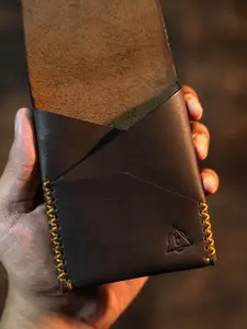 Leather Wallet Handcrafted Minimalist Flap Wallet for Men Slim Card Holder with Burnished Edges Perfect Gift for Him Anniversary Gift For Husband Valentine's Day Gift Flap Design