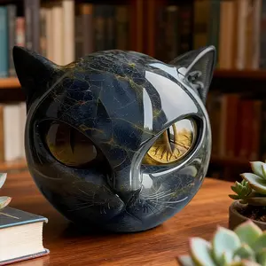 Luxurious Cat Stone Carving, Faux Marble Resin Statue, Elegant Home Decor & Gift, Healing Stone, Handmade Resin Sculpture, Home Decor Accessory, Interior Decoration Accessories, Decorative Figurines, Resin Animal Sculptures