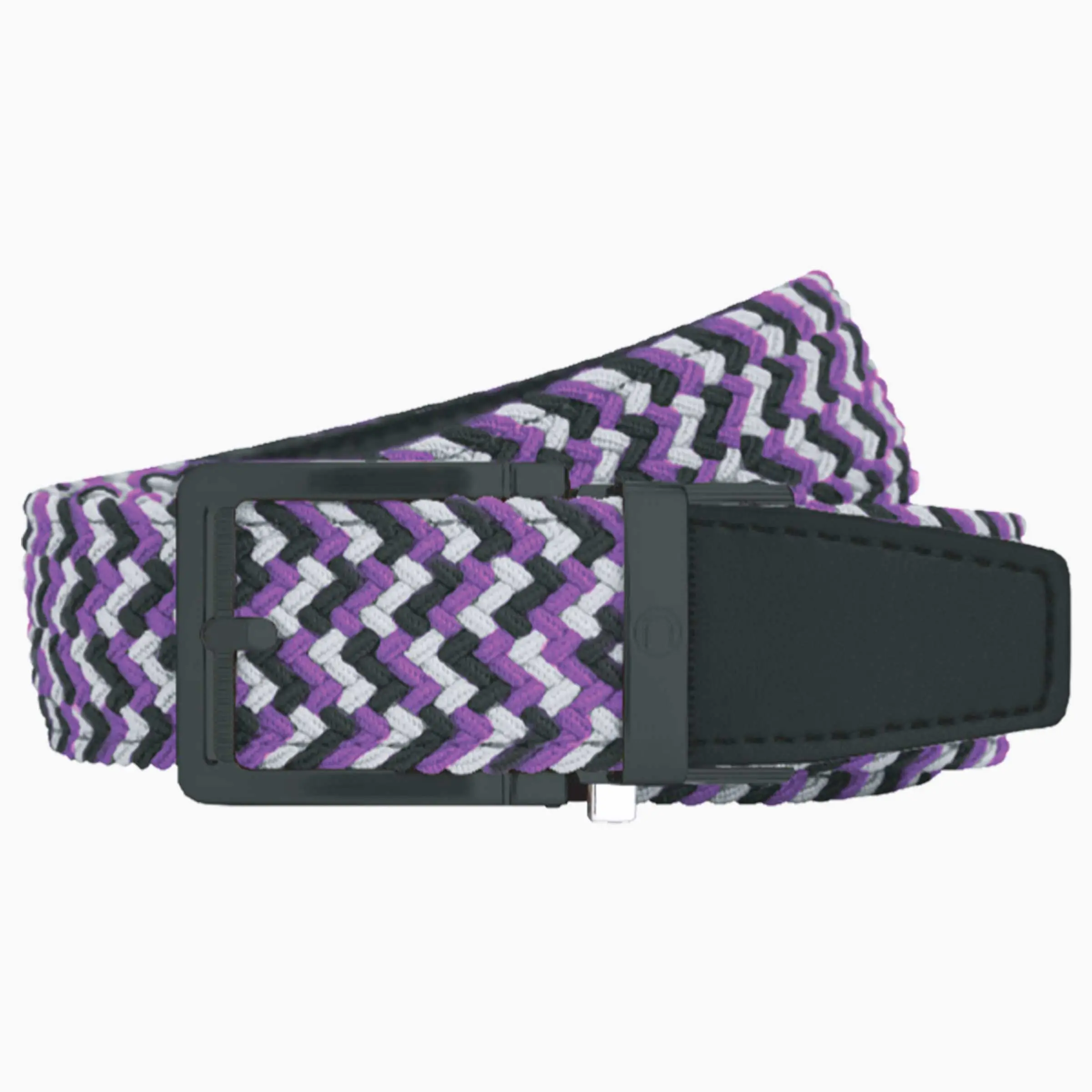 Braided Purple, Silver & Black Golf Ratchet Belt 1 3/8" Strap [35mm]