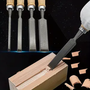 4pcs Woodworking Chisels Set, 6mm/12mm/18mm/24mm Hand Flat Blunt, Multi-Functional Slotting Chisel Tools, Home DIY Enthusiasts Supplies