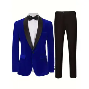 Men's 2 Piece Velvet Suit One Button Blazer Party Dinner Jacket and Pants Menswear Polyester