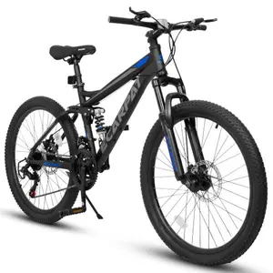 A2460 24 Inch Mountain Bike with Full Suspension, 21 Speed Shifter Lever with Gear Indicator, High Carbon Steel Frame, Mechanical Disc Brakes, Unisex for Men/Women/ Adults, Ideal for Trails.