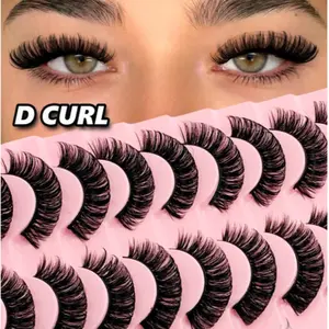 10 Pairs D Curl False Eyelashes Natural Cat Eye Look, Long-Lasting Lightweight Design, Perfect for Daily Makeup & Special Occasions, Cosmetic