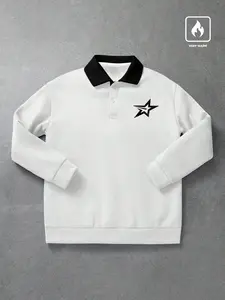 Casual polo sweatshirt — made with warm thermal fabric, Bold star patterns and a color-contrast collar. Vintage aesthetics, Graphic, loose fit, available in multiple colors. Perfect for streetwear outfits and comfortable everyday OOTDs. A winter essent