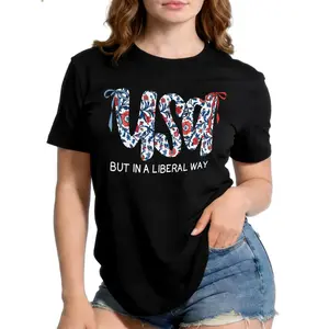 USA Floral Liberal Statement Graphic T-Shirt, 100% Cotton Progressive Streetwear for Everyday Wear, Expressive