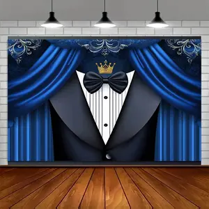 Elegant Blue Tuxedo Crown Tie Backdrop | Regal Photography Background Banner for Parties, Birthdays, Weddings, Photo Booth Studio Props, Indoor & Outdoor Event Decor, Polyester Material, Wedding Decorations