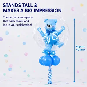 Baby Shower Teddy Bear Transparent Balloon, Boy/Girl Gender Reveal Party Decor