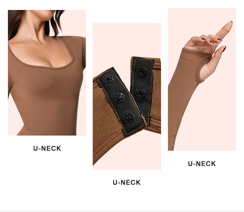 Women's bodysuit long-sleeved backless bodysuit women's top square neck T-shirt women's fashionable bodysuit outerwear mature and sexy style