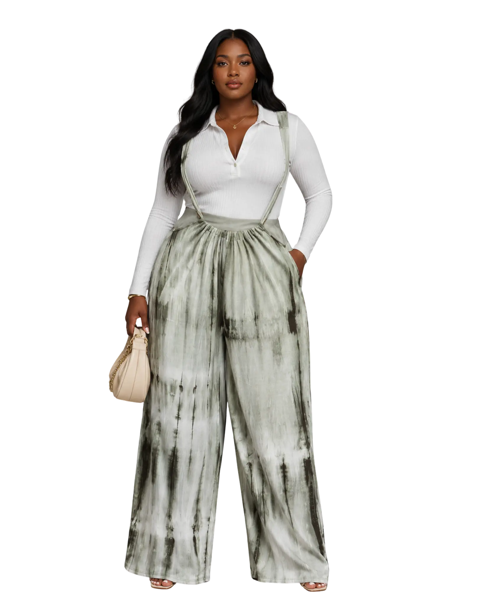 Wide-Leg Tie-Dye Suspender Pants