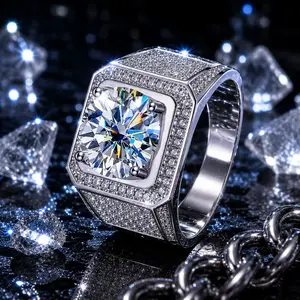 New Arrival Bling Iced Out Square moiss and Zircon Men Ring Luxury Hip Hop Men’s Jewelry Gift-F1 summerwins