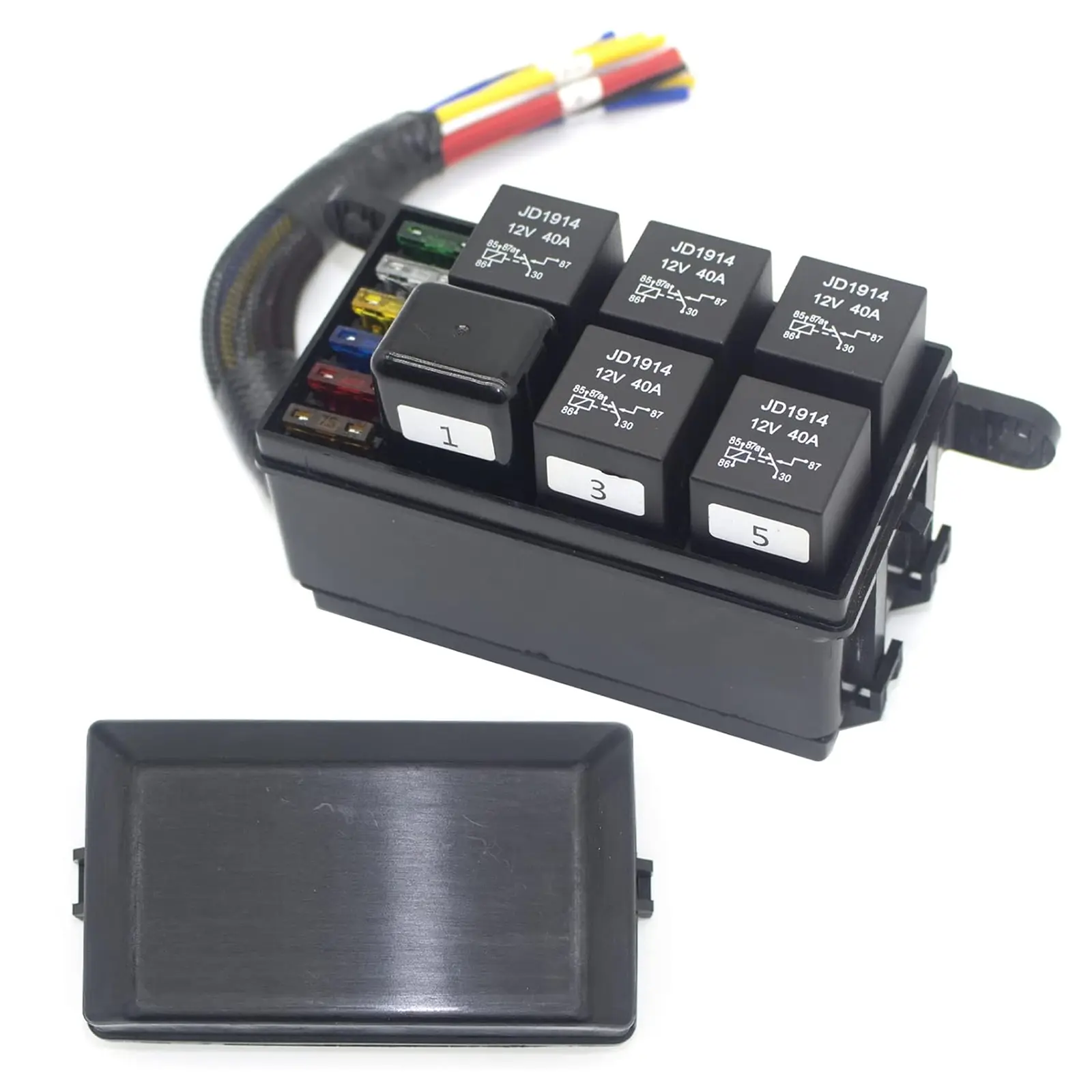 6-Way 12V Car & Relay Box with Pre-Wired 40A 4-Pin Relays Auto Retrofit Control Holder Multi-Purpose Automotive Universal Relay Block Automotive Accessories