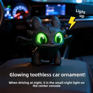 Cute Cartoon Glowing Car Dashboard Ornament, Dashboard Decoration, Winged Toothless Boy Car Decor, Creative Bag Hat Pendant, Automotive Interior Accessory