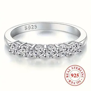 Elegant 925 Sterling Silver Engagement Ring for Women, 2.2g Classic Row Setting Synthetic Zirconia, April Birthstone, Round Cut, Simple Style, Ideal for Wedding & Gift-Giving, All Seasons Jewelry Birthday Gift