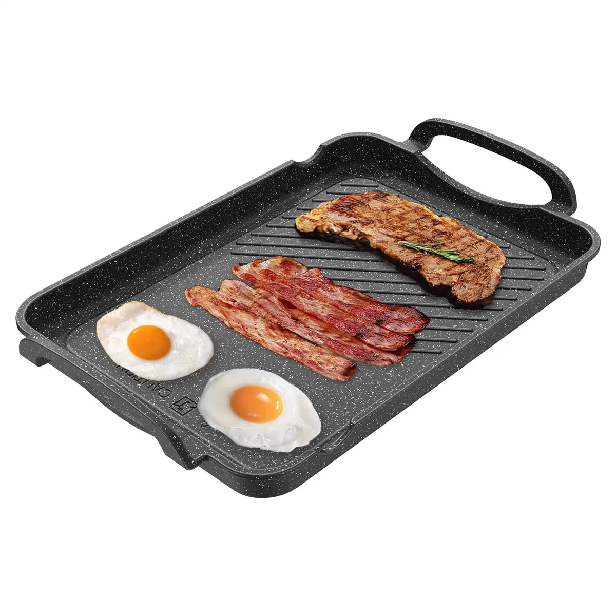 Bazova Nonstick Stove Top Griddle/Grill,16.5"x12.0", Double Burner Granite Griddle Pan,Cast Alumunim Induction Pancake Breakfast Maker, Light-Weight Flat Top Grilling Plate for Gas Grill Camping & BBQ