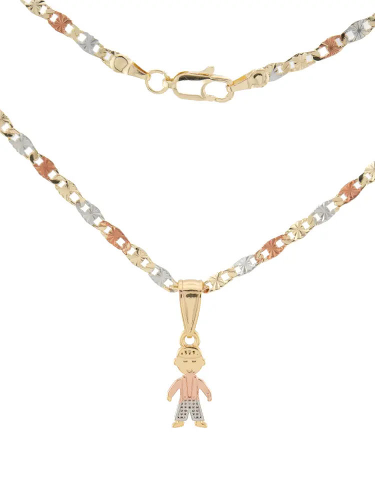 Elegant Kids Charm Jewelry, Tri-Color Gold-Plated Necklace with Boy or Girl Pendant, 20-Inch Short Link Chain, Gold-Plated Three Colors
