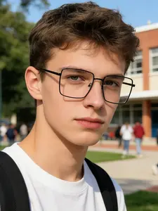 Men's Square Metal Frame Glasses, Lightweight Copper Frame, Clear Lens, Casual Retro Style, Ideal for Office, Commute, Campus Wear