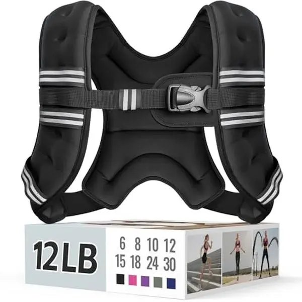 Zeerun Weighted Vest, 6lb/8lb/10lb/12lb/15lb/18lb/20lb/24lb/30lb for Men Women, Reflective Stripe Adjustable Buckle, Comfortable Durable Rucking Vest for Walking Running Strength Training