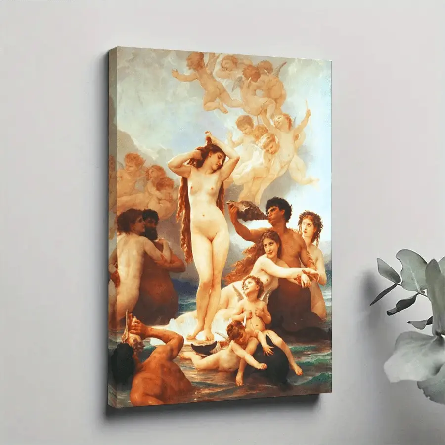 1pc Framed Canvas Poster, William Adolphe Bouguereau Wall Art  The Birth Of Venus Poster  Classic Oil Paintings Of Women Wall Art Canvas Paintings, Ideal Gift For Bedroom Living Room Corridor, Wall Art, Wall Decor, Winter Decor, Room Decoration