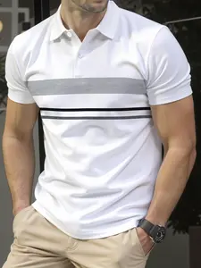 Men's Polo Shirt Short Sleeve Colorblock Classic Casual Button Neck, Fitted Short Sleeve Polo for Daily Wear and Outdoor Sports, Fashionable Holiday Gift