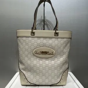 Pre-owned GUCCI Leather Shoulder Bags GG Canvas Guccissima Tote Bag White 55677357