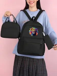 Backpack set - Colorful lion head zipper closure, large capacity, suitable for daily use, New Year gift