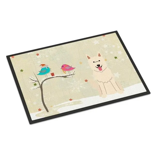 212 MAIN White German Shepherd Indoor-Outdoor Mat - Carolines Treasures Christmas Presents Between Friends Design, 18x0.25x27 in., Fade-Resistant, Permanently Dyed, Rubber-Backed