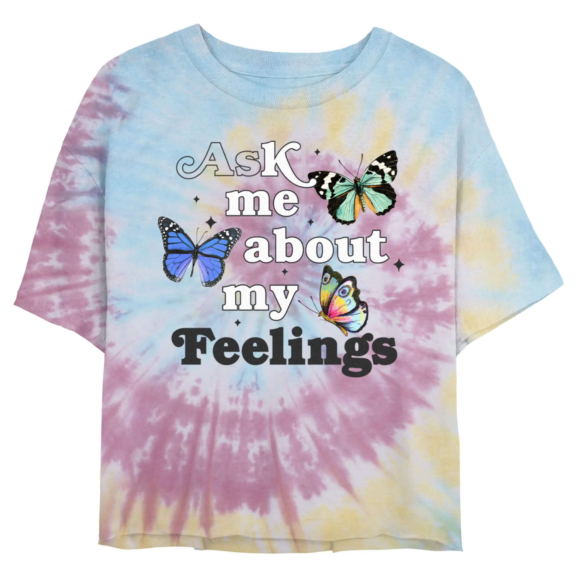 Juniors Womens' Lost Gods My Feelings Butterflies Cropped T-Shirt