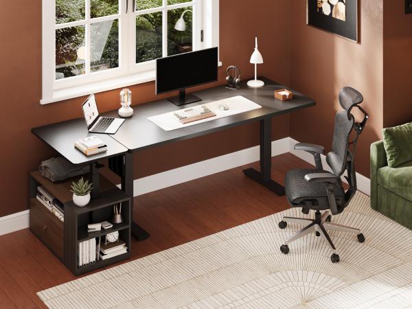 FLEXISPOT H7 All-in-One Mobile End Table, Smooth Gas Spring Height Adjustable Bedside Desk with Storage Drawer, Rolling Laptop Stand for Couch Sofa, Space-Saving Storage Cabinet