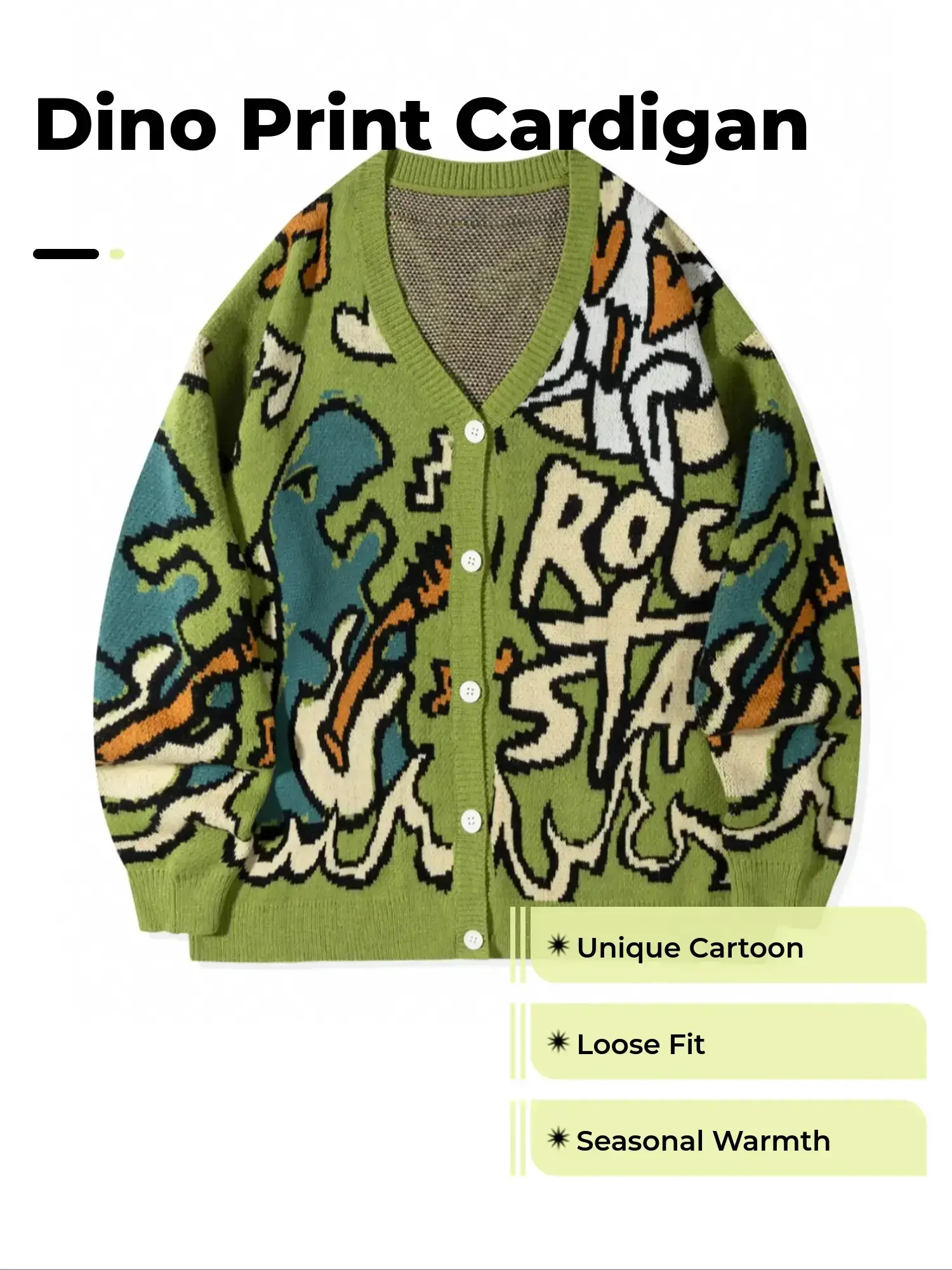 Men's Letter Dinosaur Print Drop Shoulder V-Neck Cardigan Loose Long Sleeve Button Front Fall Winter 2026