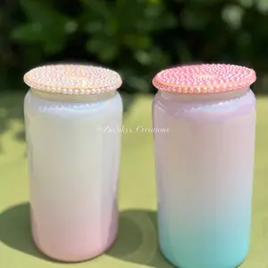 16oz Ombré shimmer glass can with Bling lid