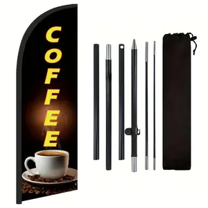 Coffee Shop Flag, Coffee Flag Used In Coffee Shop,Polyester Advertising Flag for Coffee Shop, with Flag Pole and Ground Stake, Coffee shop sign,  Coffee banner decoration flag, Coffee outdoor advertising promotion