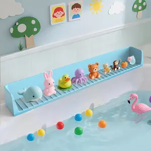 Bathtub Splash Guard PlayPad Shelf with Strong Suction Cups, Toy Tray Storage Over Tub, Splash Protection Water Barrier for Bathroom - Blue