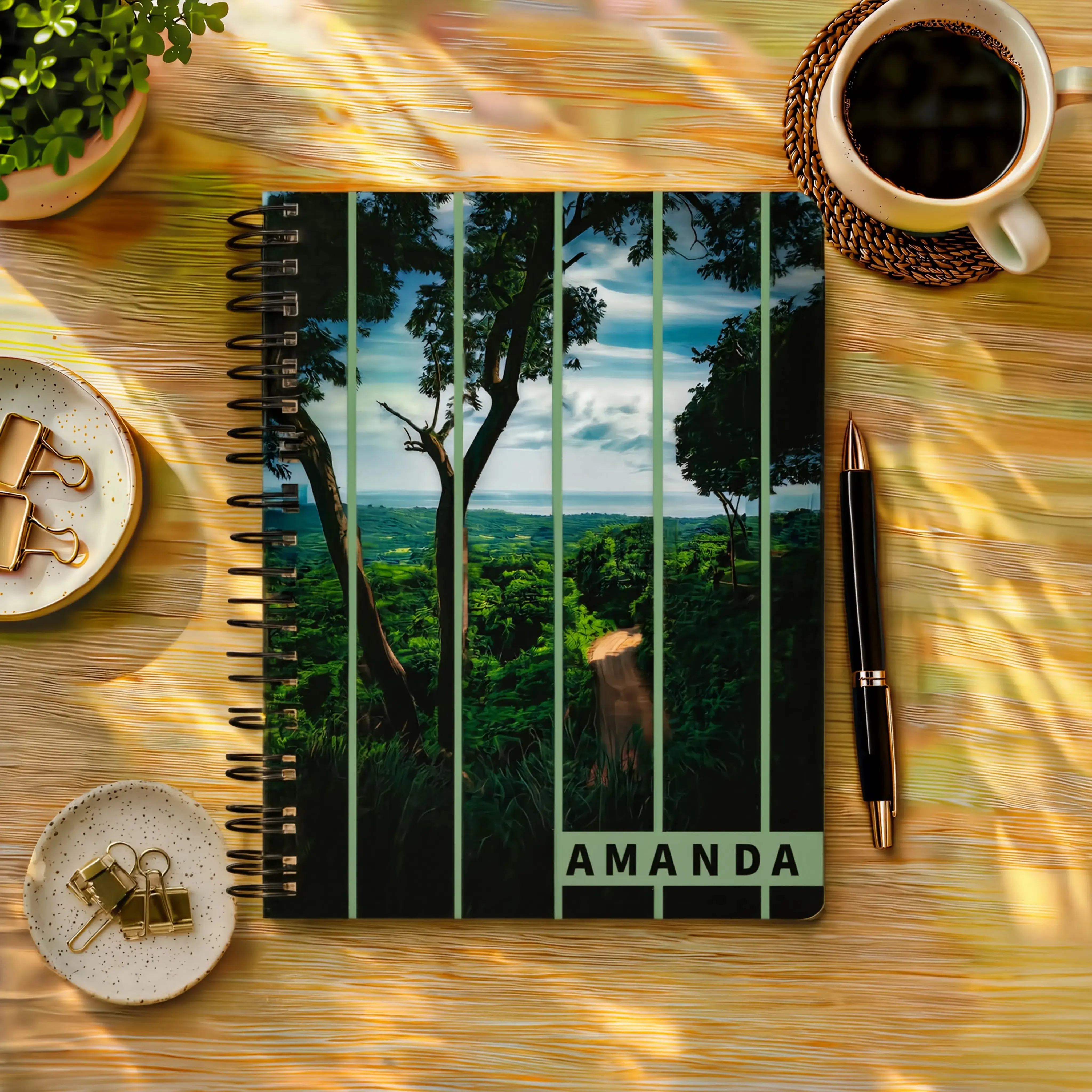 Costa Rica Rainforest Personalized Spiral Journal — Custom Name Jungle Vista Notebook, Scenic Nature Travel Diary, Souvenir Gift