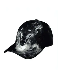 Men's Adjustable Baseball Cap, Hip Hop Style with Wolf Pattern, Lightweight Breathable, Perfect for Beach Outdoor Activities Fishing Vacation