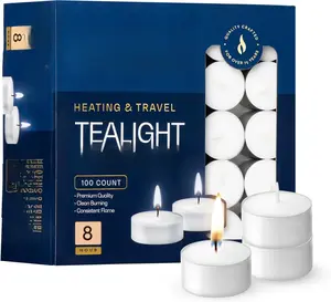 Tealight , 100 Count| 8 Hours Long- White  Light | ,  & Soot-Free  Light Warmer  | Unscented Party, Decor, Shabbat