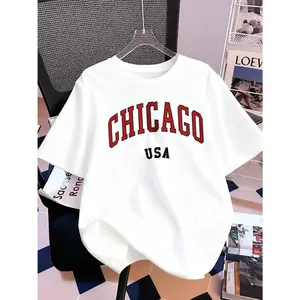 Chicago Usa Letter Printing T-Shirt Women Cotton Summer Short Sleeve Tops Comfortable Soft O-Neck T Shirt Casual Womans Clothes