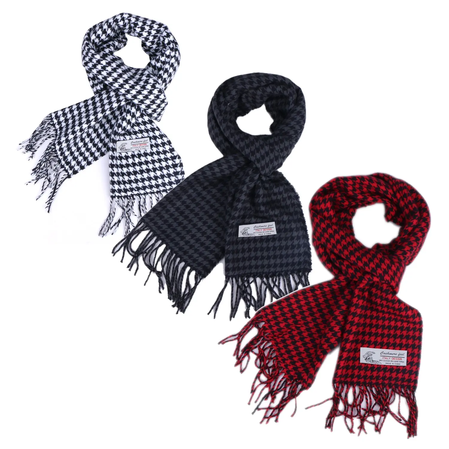 Unisex's Houndstooth Scarves Cashmere Feel Warm Soft Scarf with Fringes